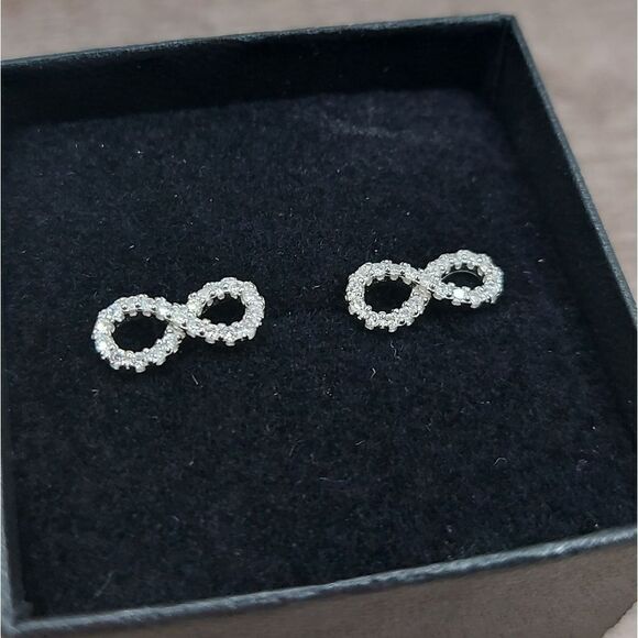 925 Sterling Silver Infinity Stud Earrings - Picture 2 of 6